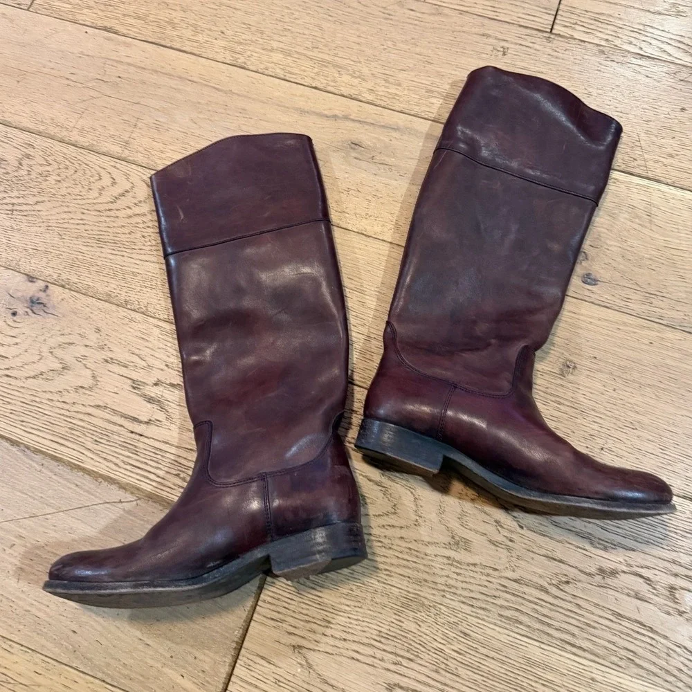 Frye Melissa Tall Riding Boots Burgundy Leather Womens 7 B‎ 76435
